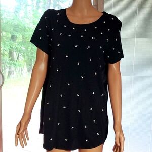 Adrienne Vittadini Black BeadedTunic, M
